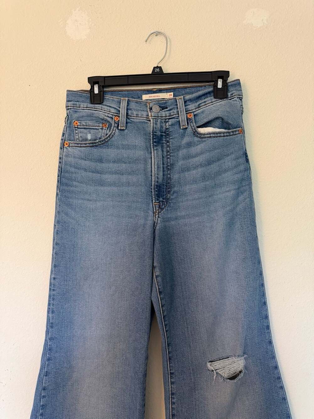 Levi's Ribcage Bell High-Rise Flare Leg Distressed Jeans - Picture 5 of 6